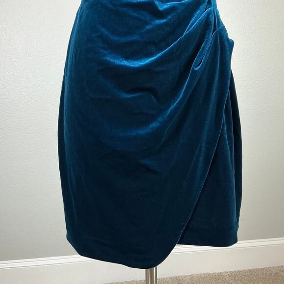 AQUA Velvet Sleeveless Ruched Mini Sheath Cocktail Dress Teal Blue Size 8 - Picture 9 of 13